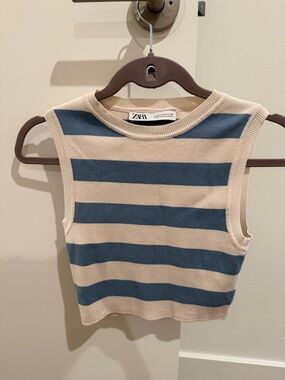 ZARA Striped Knit Sleeveless Top — Beige & Blue